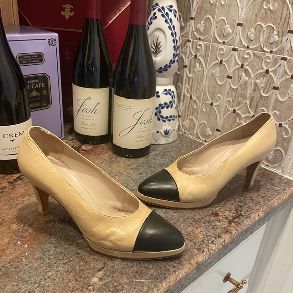 Chanel nude black cap toe classic pump platform heel 36.5 - Picture 3 of 16
